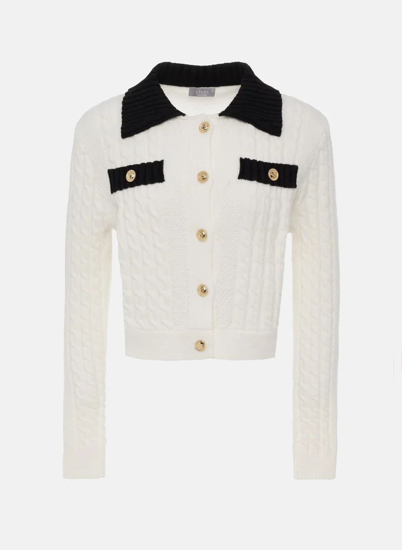 Lichi Cable knit cardigan with contrasting details